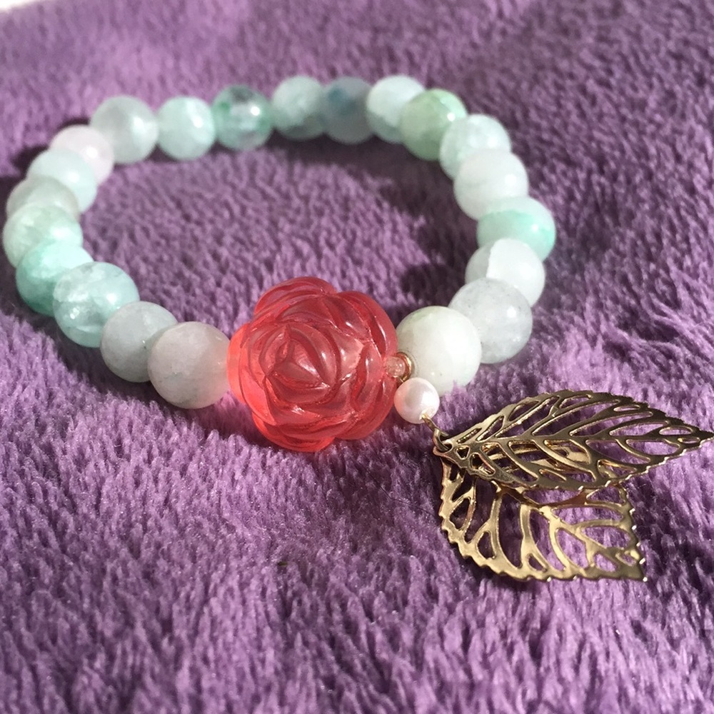 Stone Chakra Beaded Bracelet Green Aventurine Rose